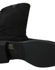 Dolce & Gabbana Black Suede Knee High Flat Boots Shoes