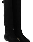 Dolce & Gabbana Black Suede Knee High Flat Boots Shoes