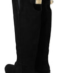 Dolce & Gabbana Black Suede Knee High Flat Boots Shoes