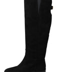 Dolce & Gabbana Black Suede Knee High Flat Boots Shoes