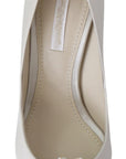Dolce & Gabbana White Crystals Peep Toe Heels Satin Pumps Shoes