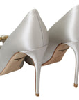 Dolce & Gabbana White Crystals Peep Toe Heels Satin Pumps Shoes