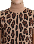 Dolce & Gabbana Beige Leopard Print Virgin Wool Turtleneck Top