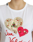 Dolce & Gabbana White San Valentino Heart Crystals T-shirt Top