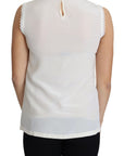 Dolce & Gabbana White Blouse Silk Lace Trimmed Sleeveless Top