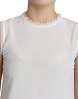 Dolce & Gabbana White Blouse Silk Lace Trimmed Sleeveless Top