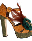 Dolce & Gabbana Orange Leather Crystal Platform Sandal Shoes