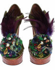 Dolce & Gabbana Green Leather Crystal Platform Sandal Shoes