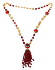Dolce & Gabbana Gold Tone Brass Red Crystals Pendant Opera Chain Necklace