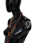 Dolce & Gabbana Gold Tone Brass Red Crystals Pendant Opera Chain Necklace