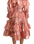 Dolce & Gabbana Pink Ruffled Dress Silk Cotton Gown Dress