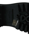 Dolce & Gabbana Black Leather Crystal Combat Boots
