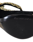 Dolce & Gabbana Black Velvet Gold Mary Janes Pumps