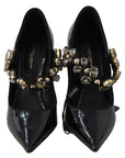 Dolce & Gabbana Black Leather Crystal Shoes Mary Jane Pumps