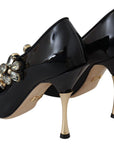 Dolce & Gabbana Black Leather Crystal Shoes Mary Jane Pumps