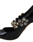 Dolce & Gabbana Black Leather Crystal Shoes Mary Jane Pumps