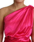 Dolce & Gabbana Dress Pink Fitted Cut One Shoulder Midi Dress