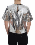 Dolce & Gabbana Silver Sequined Crewneck Blouse T-shirt Top