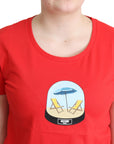 Moschino Red Printed Cotton Short Sleeves Tops Blouse T-shirt