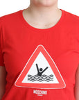 Moschino Red Cotton Swim Graphic Triangle Print T-shirt
