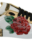 Dolce & Gabbana White Roses Sequined Crystal Womens Sneakers Shoes
