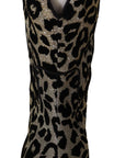 Dolce & Gabbana Gray Black Leopard Cowboy Boots Shoes