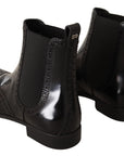 Dolce & Gabbana Black Leather Ankle High Flat Boots Shoes