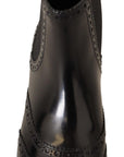 Dolce & Gabbana Black Leather Ankle High Flat Boots Shoes