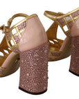 Dolce & Gabbana Pink Gold Leather Crystal Pumps T-strap Shoes