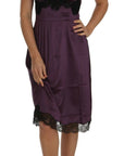 Dolce & Gabbana Purple Silk Stretch Black Lace A-Line Dress