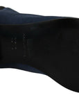 Dolce & Gabbana Blue Suede Embellished Studded Boots Shoes