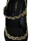 Dolce & Gabbana Black Embellished Velvet Mary Jane Pumps Shoes
