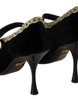 Dolce & Gabbana Black Embellished Velvet Mary Jane Pumps Shoes