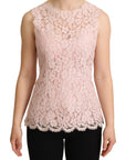 Dolce & Gabbana Pink Floral Lace Sleeveless Tank Blouse Top