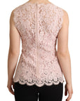 Dolce & Gabbana Pink Floral Lace Sleeveless Tank Blouse Top