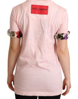 Dolce & Gabbana Pink Cotton Floral Roses Crewneck T-shirt