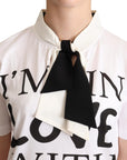 Dolce & Gabbana White Cotton Silk Blend Ascot Collar T-shirt