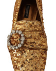 Dolce & Gabbana Gold Sequin Crystal Flat Women Loafers Shoes