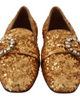 Dolce & Gabbana Gold Sequin Crystal Flat Women Loafers Shoes