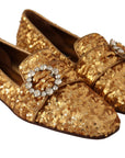 Dolce & Gabbana Gold Sequin Crystal Flat Women Loafers Shoes