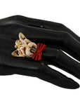 Dolce & Gabbana Beige Dog Pet Branded Accessory Gold Brass Resin Ring