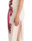 Dolce & Gabbana White Floral Printed Crepe Midi Slit Dress
