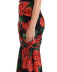 Dolce & Gabbana Black Shiny Silk Floral Print Draped Dress