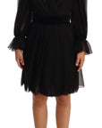 Dolce & Gabbana Black Mesh Pleated Mini Silk Stretch Dress