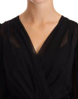 Dolce & Gabbana Black Mesh Pleated Mini Silk Stretch Dress