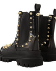 Dolce & Gabbana Black Leather Studded Combat Boots