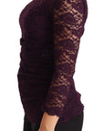 Dolce & Gabbana Purple Lace Long Sleeve Top Blouse