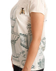 Dolce & Gabbana White Silk Garden Fountain T-Shirt Blouse