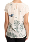 Dolce & Gabbana White Silk Garden Fountain T-Shirt Blouse