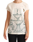 Dolce & Gabbana White Silk Garden Fountain T-Shirt Blouse